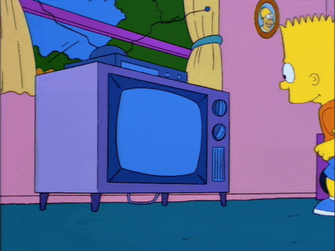 Bart and Lisa Simpson run up to their TV and hug it.